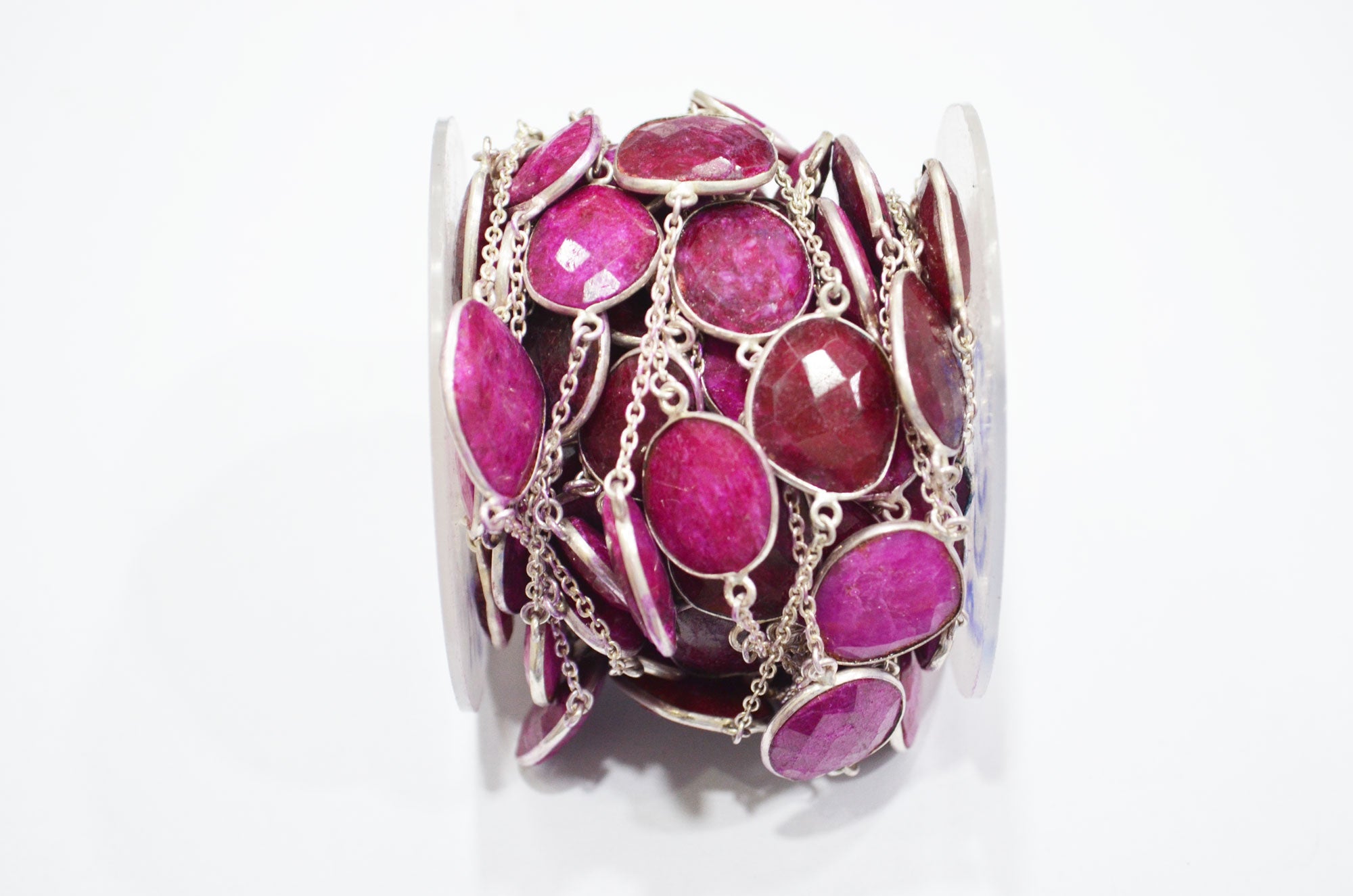 Dyed Red Natural Quartz Slice Shape Hand Made Connector Chain , Dyed Red Natural Quartz Bezel Link Chain , 18 - 22 mm , RB-5359