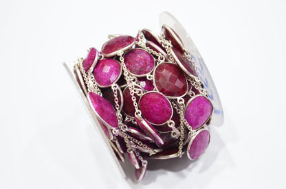 Dyed Red Natural Quartz Slice Shape Hand Made Connector Chain , Dyed Red Natural Quartz Bezel Link Chain , 18 - 22 mm , RB-5359