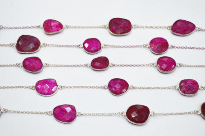 Dyed Red Natural Quartz Slice Shape Hand Made Connector Chain , Dyed Red Natural Quartz Bezel Link Chain , 18 - 22 mm , RB-5359