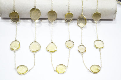 Natural Lemon Quartz Slice Shape Hand Made Connector Chain , Natural Lemon Quartz Bezel Link Chain , 15 - 21 mm , RB-5360