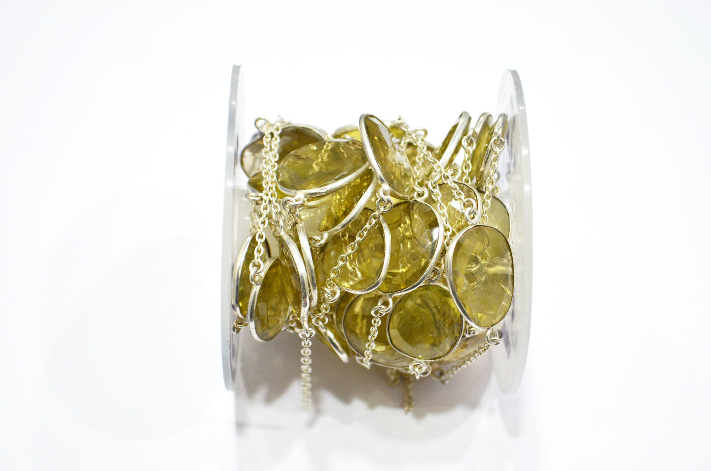 Natural Lemon Quartz Slice Shape Hand Made Connector Chain , Natural Lemon Quartz Bezel Link Chain , 15 - 21 mm , RB-5360