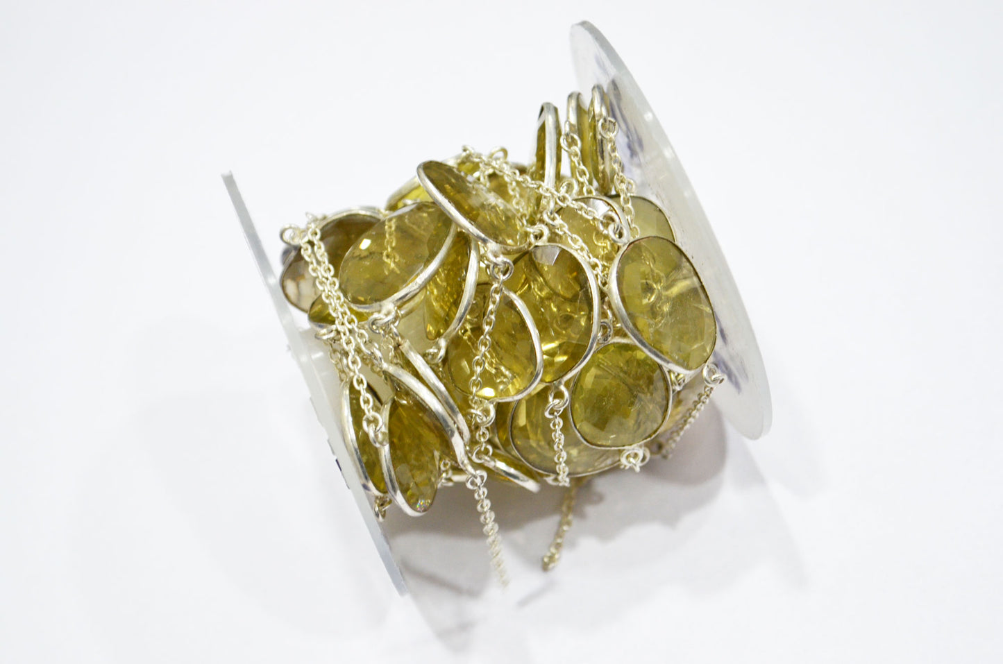 Natural Lemon Quartz Slice Shape Hand Made Connector Chain , Natural Lemon Quartz Bezel Link Chain , 15 - 21 mm , RB-5360