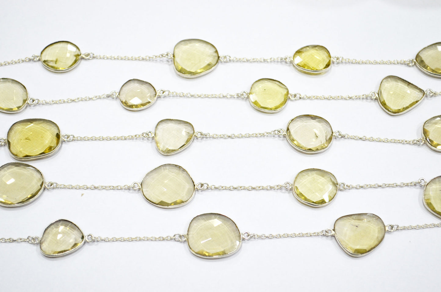 Natural Lemon Quartz Slice Shape Hand Made Connector Chain , Natural Lemon Quartz Bezel Link Chain , 15 - 21 mm , RB-5360