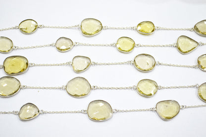 Natural Lemon Quartz Slice Shape Hand Made Connector Chain , Natural Lemon Quartz Bezel Link Chain , 15 - 21 mm , RB-5360