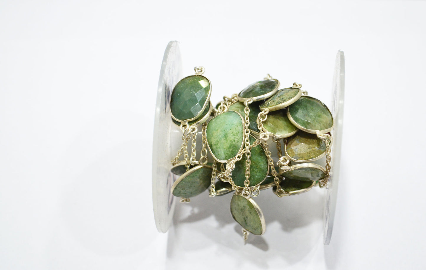 Natural Chrysoprase Slice Shape Hand Made Connector Chain , Natural Chrysoprase Bezel Link Chain , 16 - 20 mm , RB-5361