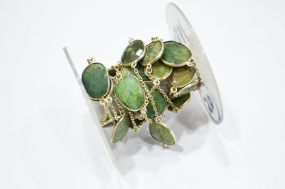 Natural Chrysoprase Slice Shape Hand Made Connector Chain , Natural Chrysoprase Bezel Link Chain , 16 - 20 mm , RB-5361