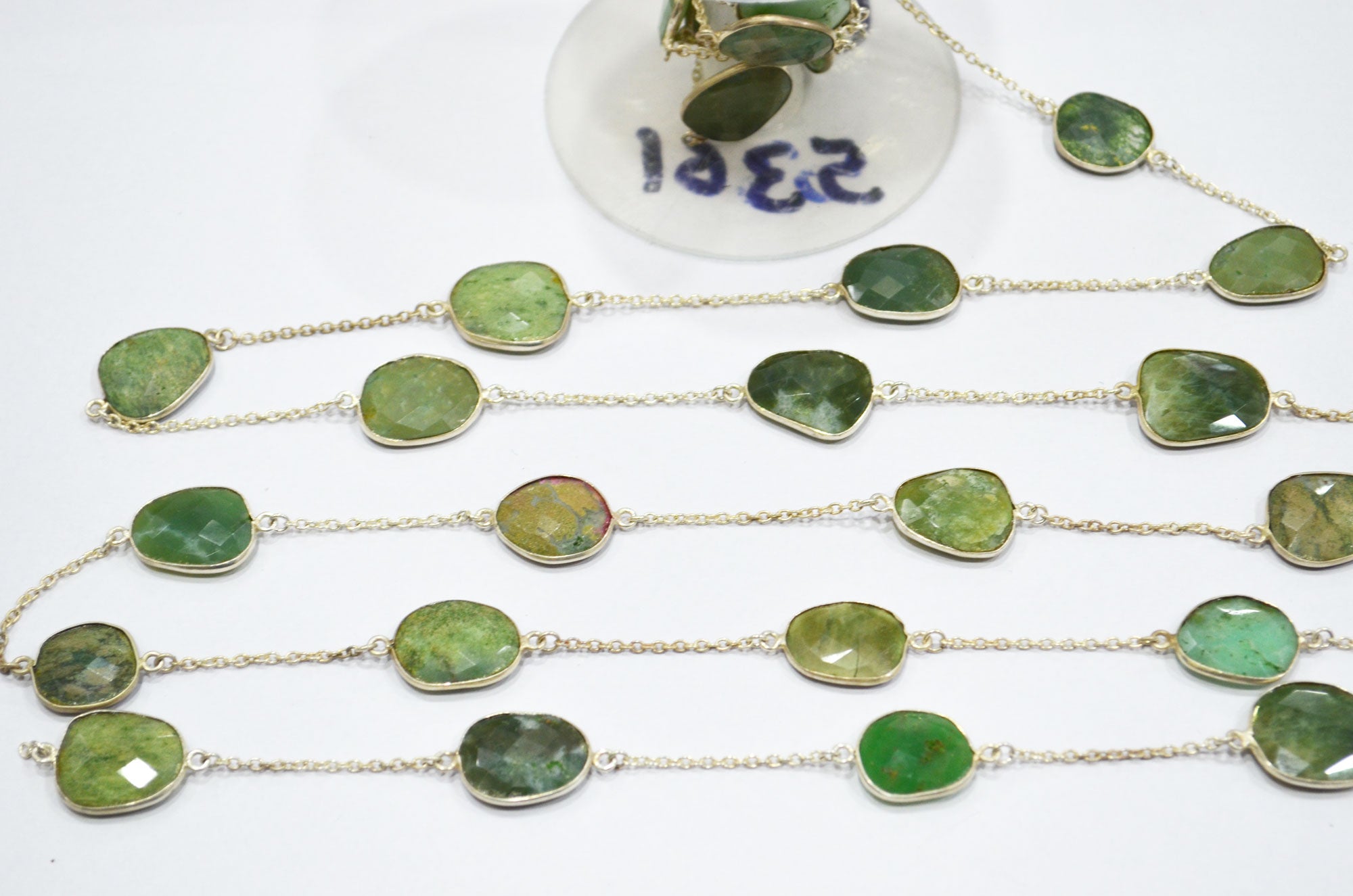 Natural Chrysoprase Slice Shape Hand Made Connector Chain , Natural Chrysoprase Bezel Link Chain , 16 - 20 mm , RB-5361