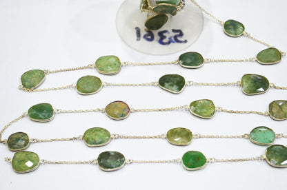 Natural Chrysoprase Slice Shape Hand Made Connector Chain , Natural Chrysoprase Bezel Link Chain , 16 - 20 mm , RB-5361
