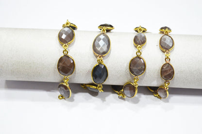 Chocolate Moonstone Faceted Free Form Shape Connector Chain , 10 - 14 mm , RB-5363