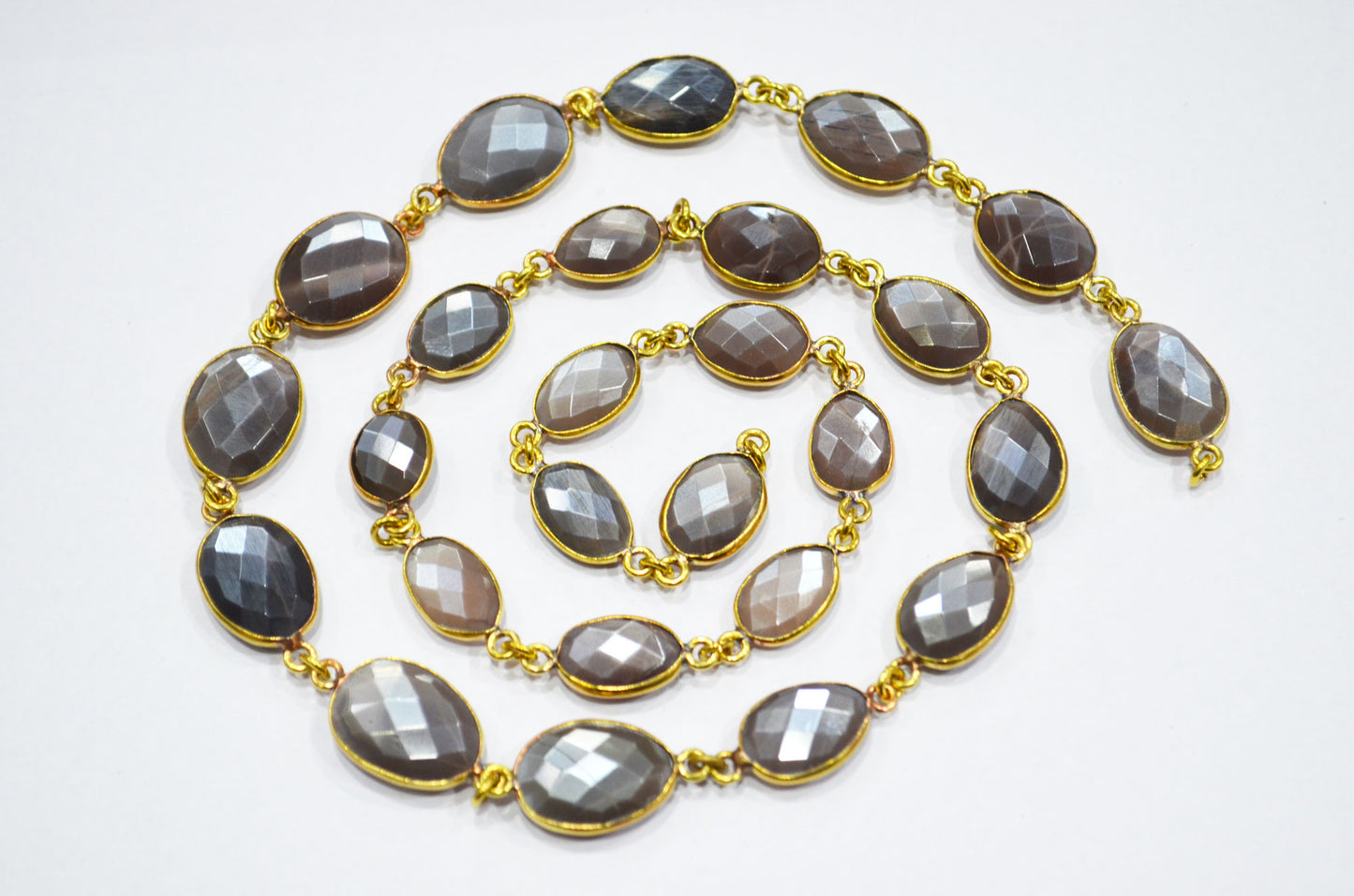 Chocolate Moonstone Faceted Free Form Shape Connector Chain , 10 - 14 mm , RB-5363