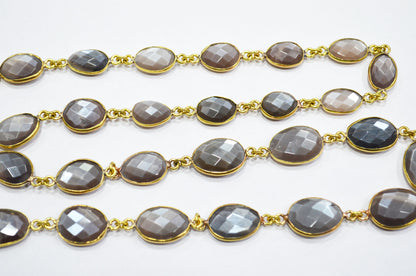 Chocolate Moonstone Faceted Free Form Shape Connector Chain , 10 - 14 mm , RB-5363