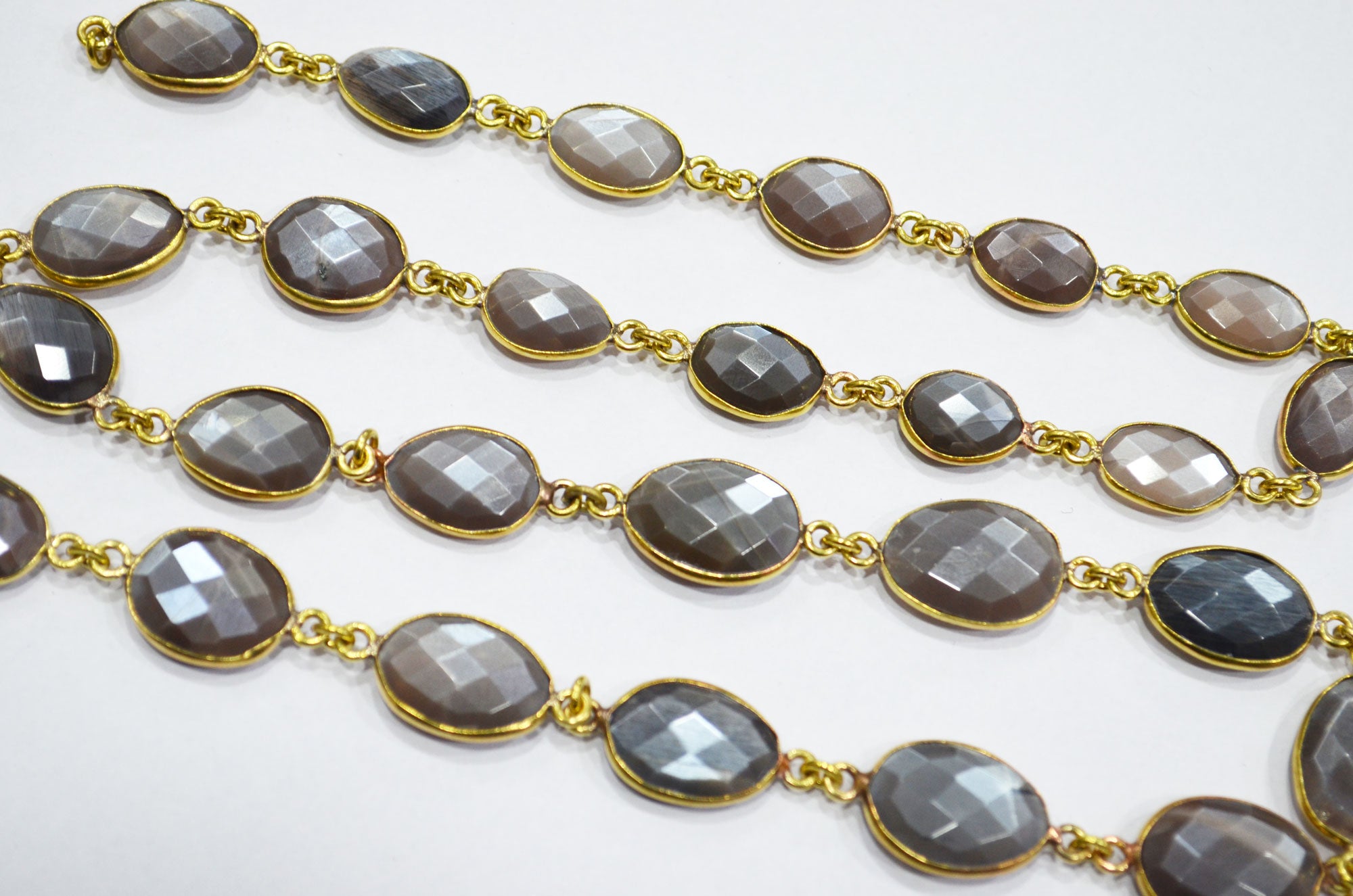 Chocolate Moonstone Faceted Free Form Shape Connector Chain , 10 - 14 mm , RB-5363