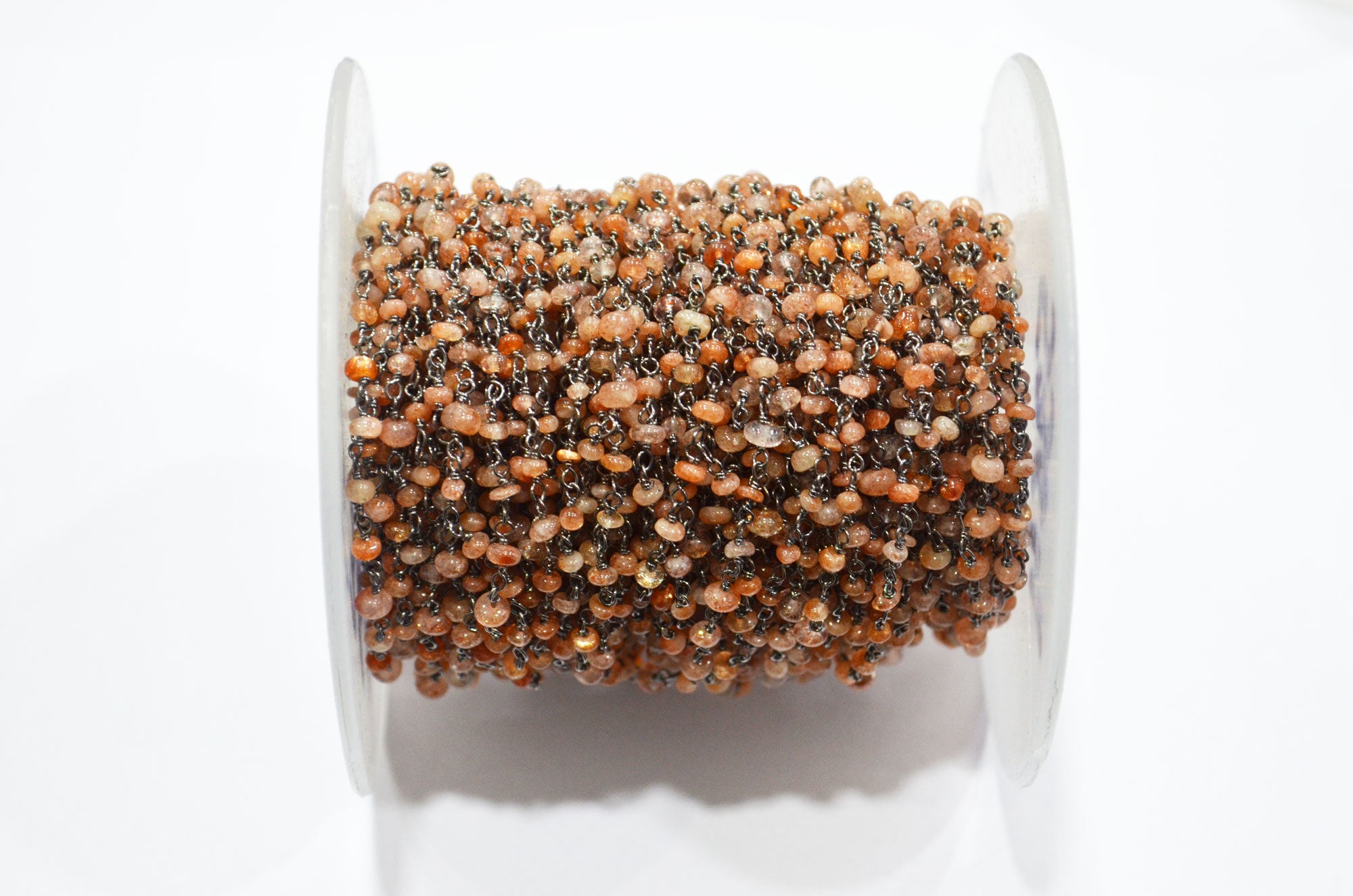 Sunstone Smooth Rondelle Shape Rosary Beaded Chain  , 3 - 4 mm , RB-5364