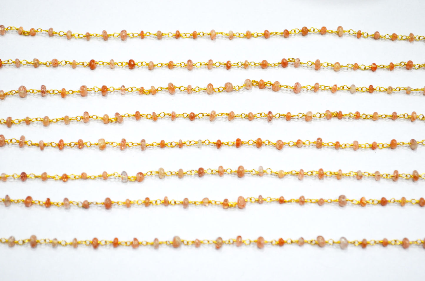 Sunstone Smooth Rondelle Shape Rosary Beaded Chain  , 3 - 4 mm , RB-5364