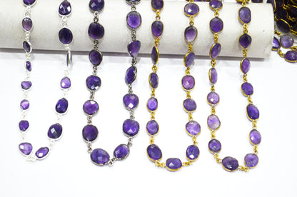 Amethyst Faceted Free Form Shape Connector Chain , 12 - 15 mm , RB-5365A