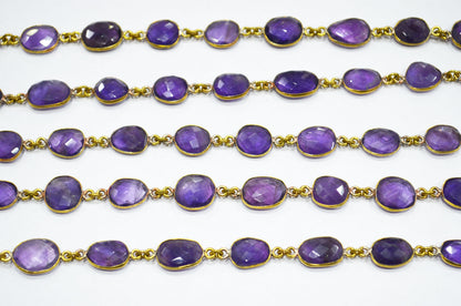 Amethyst Faceted Free Form Shape Connector Chain , 12 - 15 mm , RB-5365A