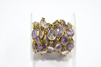 Natural Pink Amethyst Faceted Free Form Shape Connector Chain , 11 - 12 mm , RB-5365