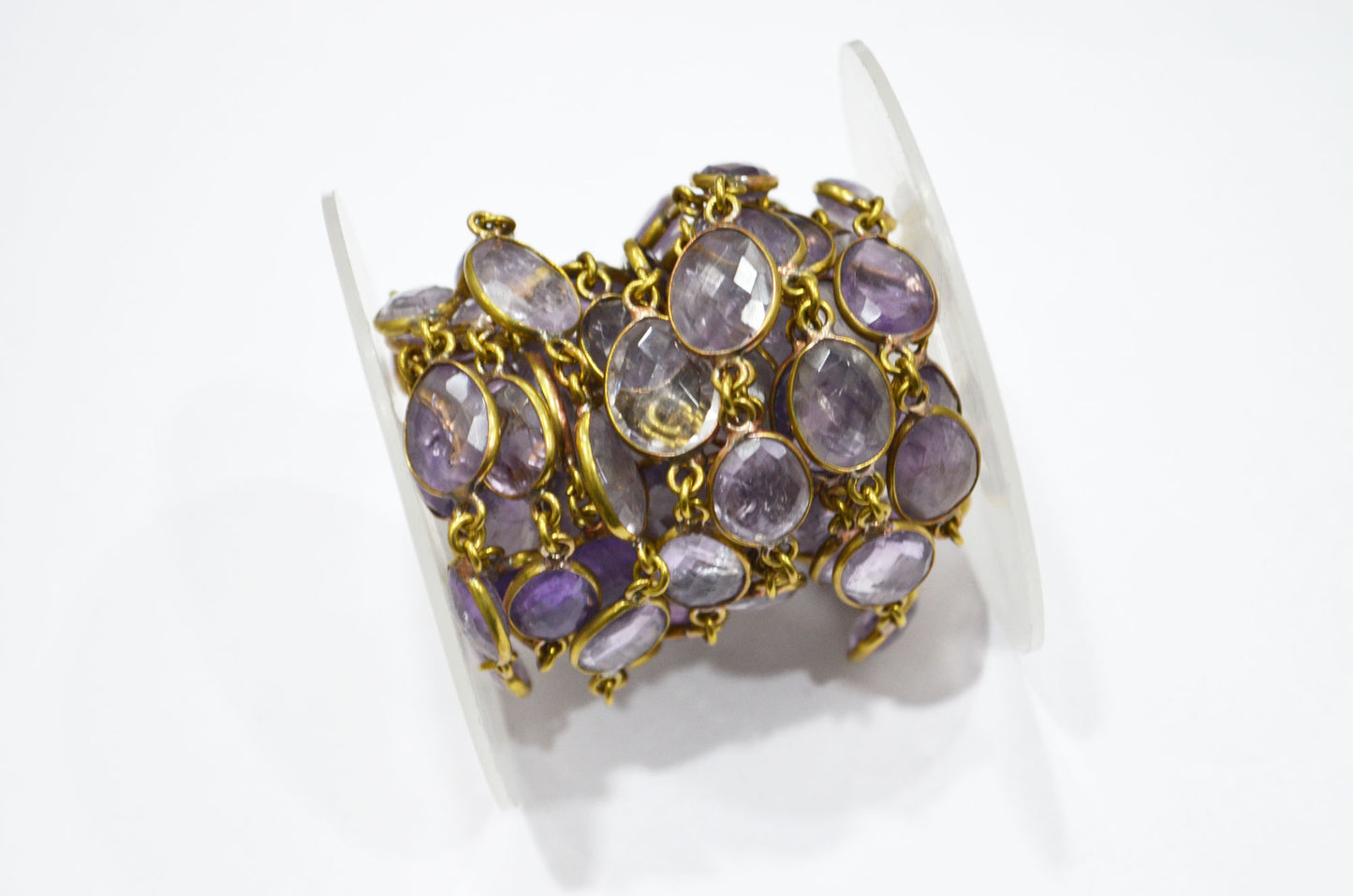 Natural Pink Amethyst Faceted Free Form Shape Connector Chain , 11 - 12 mm , RB-5365