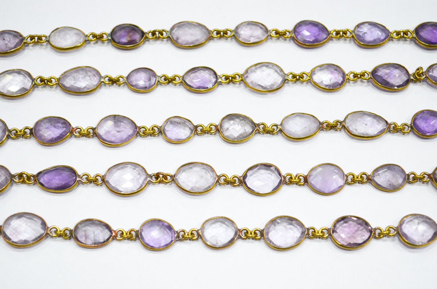 Natural Pink Amethyst Faceted Free Form Shape Connector Chain , 11 - 12 mm , RB-5365