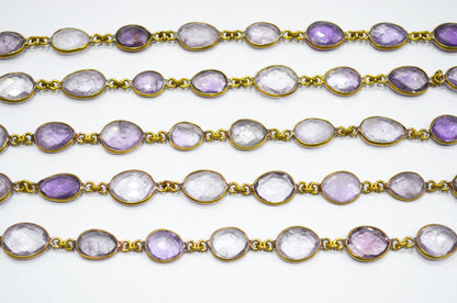 Natural Pink Amethyst Faceted Free Form Shape Connector Chain , 11 - 12 mm , RB-5365