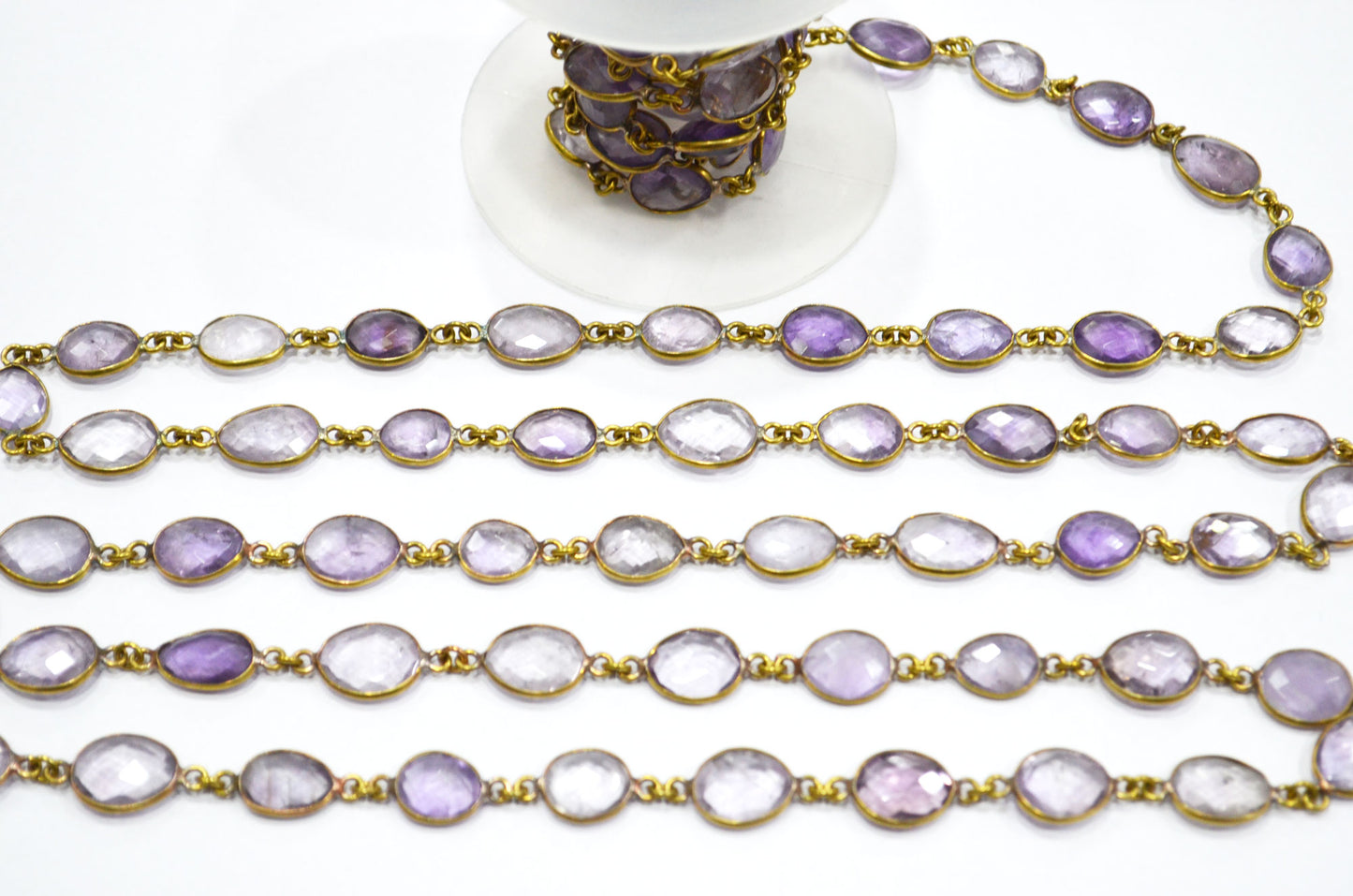 Natural Pink Amethyst Faceted Free Form Shape Connector Chain , 11 - 12 mm , RB-5365