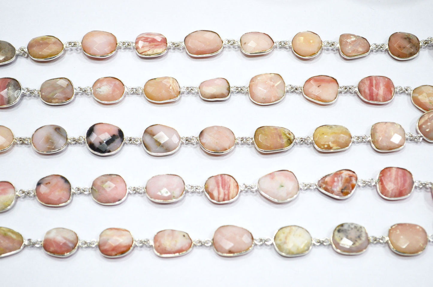 Pink Opal Faceted Free Form Shape Connector Chain , 9 - 13 mm , RB-5366