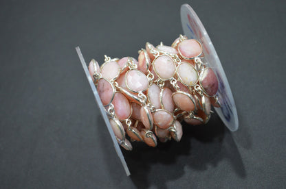 Pink Opal Faceted Free Form Shape Connector Chain , 9 - 13 mm , RB-5366