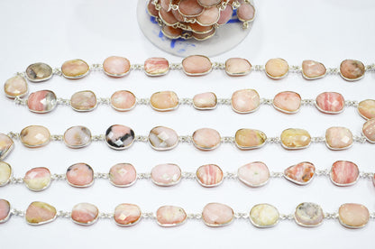 Pink Opal Faceted Free Form Shape Connector Chain , 9 - 13 mm , RB-5366
