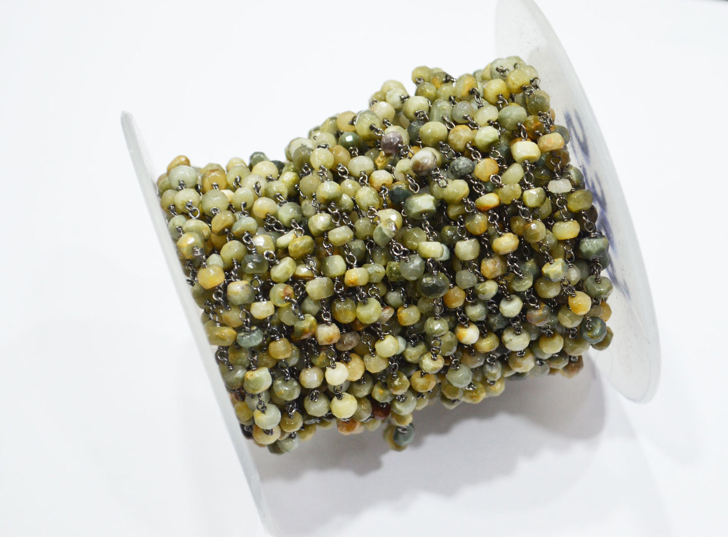 Cat's Eye Faceted Rondelle Shape Rosary Beaded Chain  , 4.50 - 5 mm , RB-5369