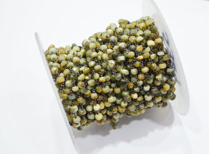 Cat's Eye Faceted Rondelle Shape Rosary Beaded Chain  , 4.50 - 5 mm , RB-5369