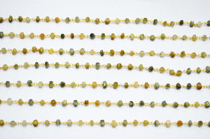 Cat's Eye Faceted Rondelle Shape Rosary Beaded Chain  , 4.50 - 5 mm , RB-5369