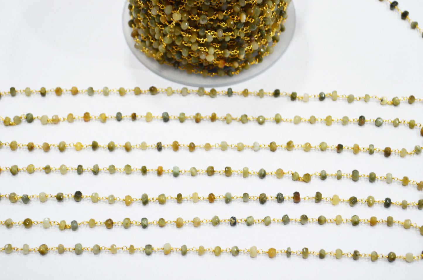 Cat's Eye Faceted Rondelle Shape Rosary Beaded Chain  , 4.50 - 5 mm , RB-5369