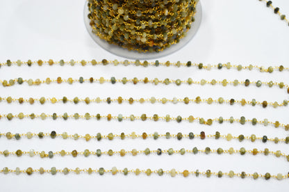 Cat's Eye Faceted Rondelle Shape Rosary Beaded Chain  , 4.50 - 5 mm , RB-5369