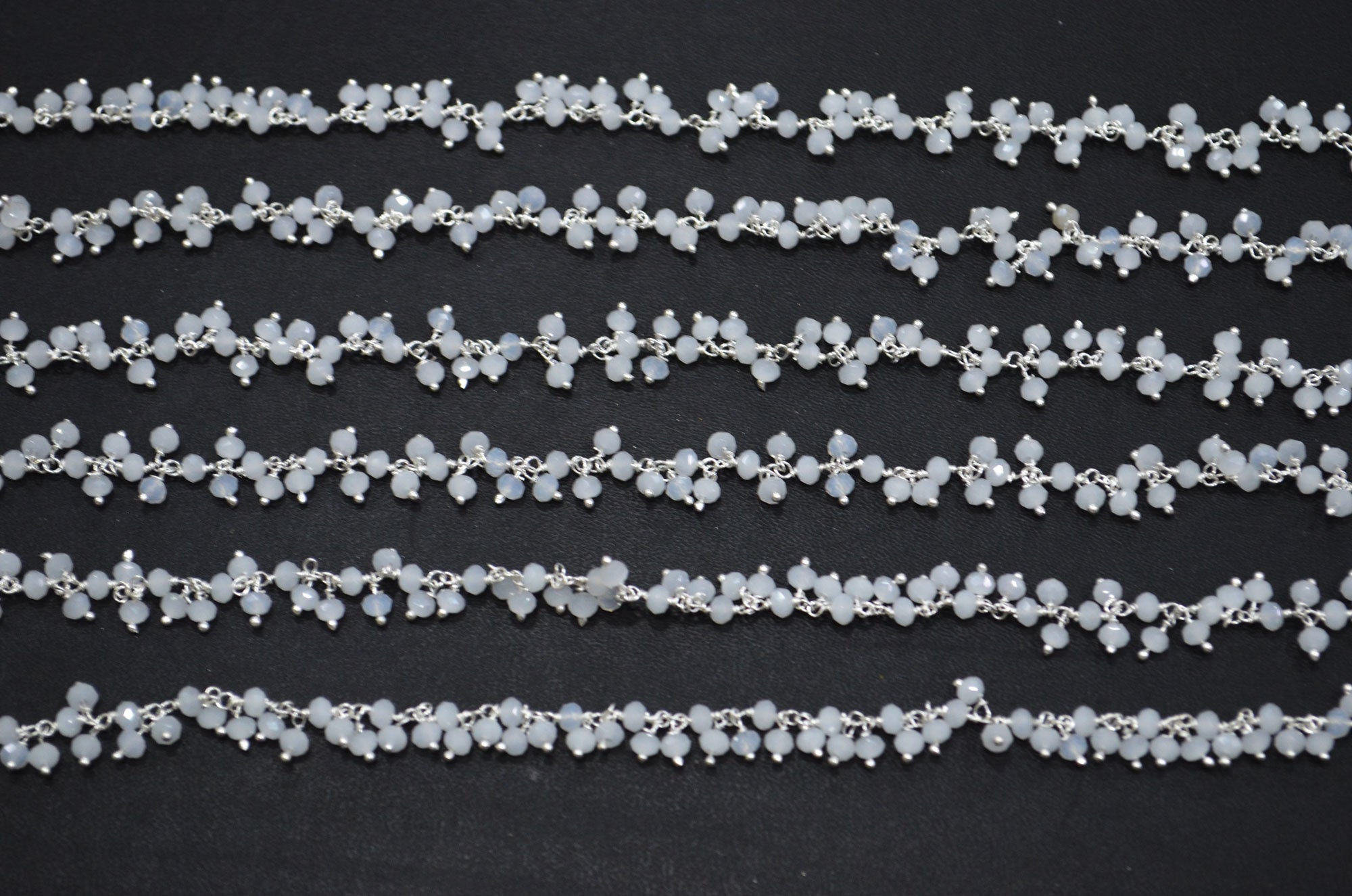 White Chalcedony Hydro Quartz Faceted Rondelle Shape Dangling Chain , 3 - 3.50 mm , RB-5371