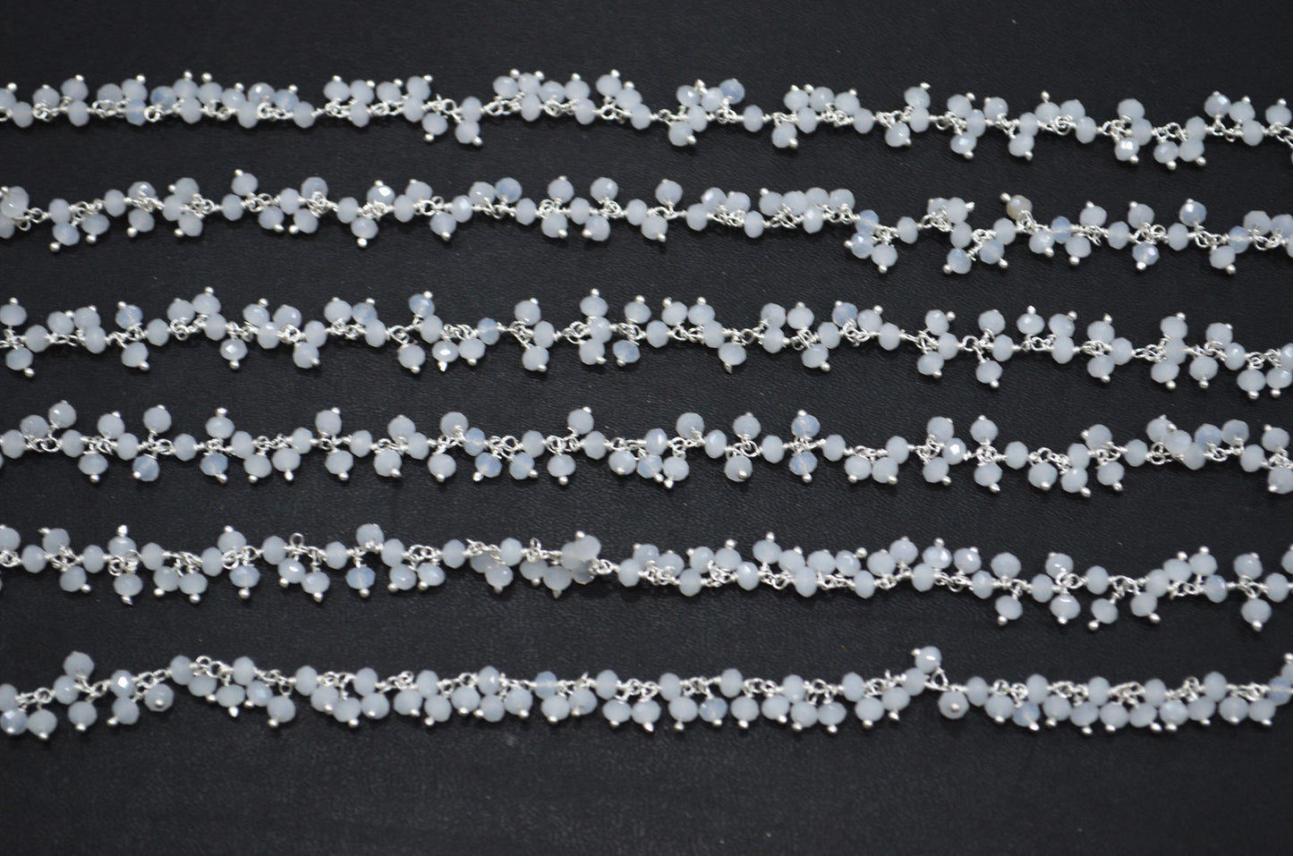 White Chalcedony Hydro Quartz Faceted Rondelle Shape Dangling Chain , 3 - 3.50 mm , RB-5371