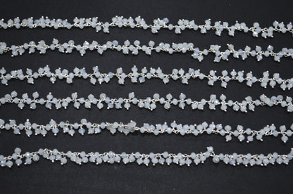 White Chalcedony Hydro Quartz Faceted Rondelle Shape Dangling Chain , 3 - 3.50 mm , RB-5371