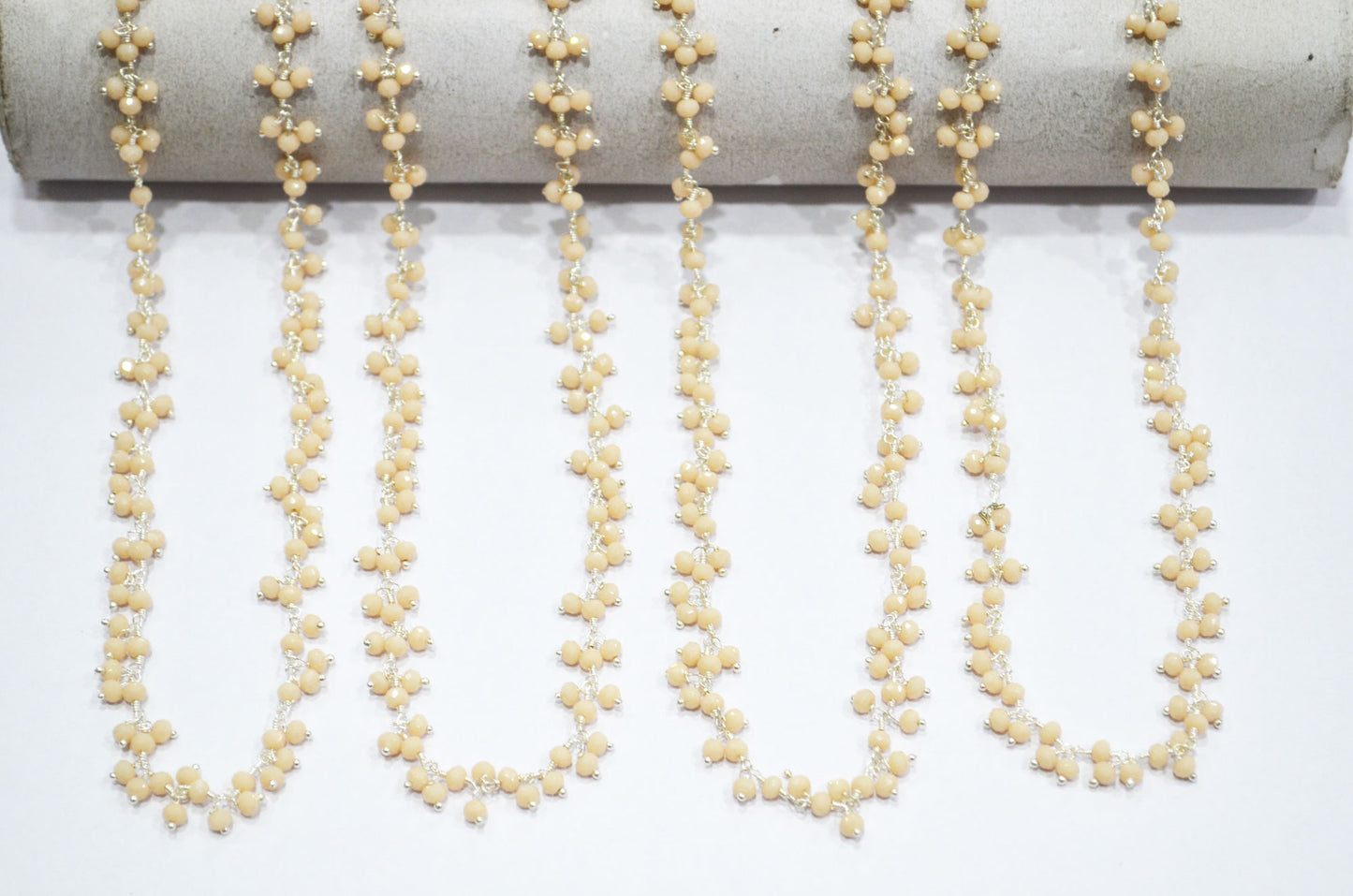 Champagne Hydro Quartz Faceted Rondelle Shape Dangling Chain , 3 - 3.50 mm , RB-5373