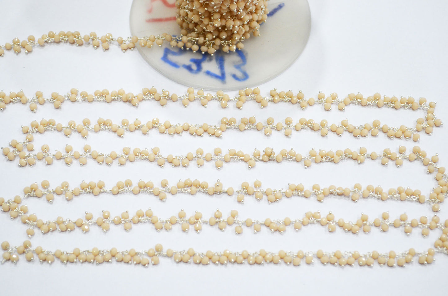 Champagne Hydro Quartz Faceted Rondelle Shape Dangling Chain , 3 - 3.50 mm , RB-5373