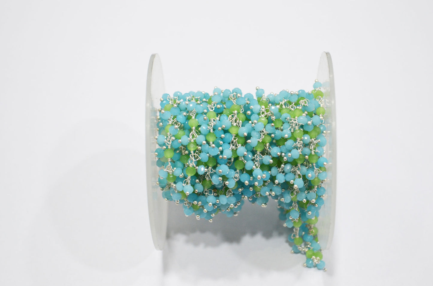 Aquamarine Hydro Quartz Faceted Rondelle Shape Dangling Chain , Prehnite Hydro Quartz Grape Chain , 3 - 3.50 mm , RB-5375