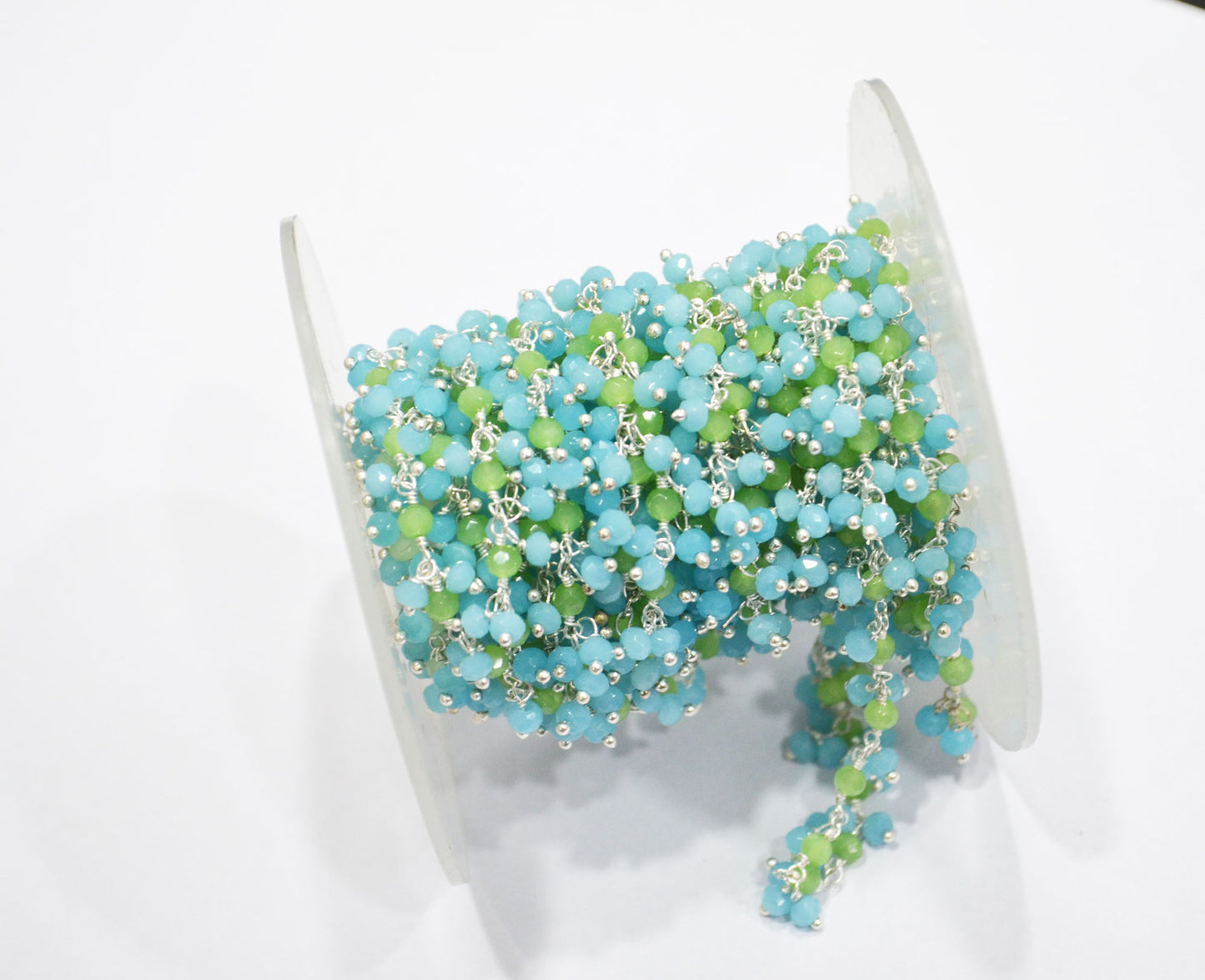 Aquamarine Hydro Quartz Faceted Rondelle Shape Dangling Chain , Prehnite Hydro Quartz Grape Chain , 3 - 3.50 mm , RB-5375