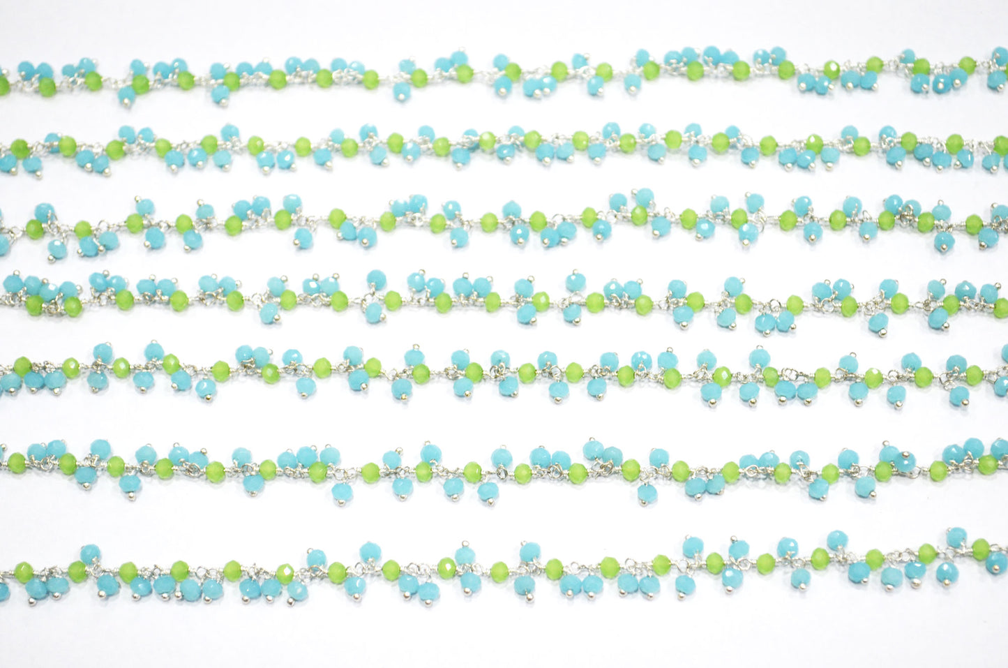 Aquamarine Hydro Quartz Faceted Rondelle Shape Dangling Chain , Prehnite Hydro Quartz Grape Chain , 3 - 3.50 mm , RB-5375