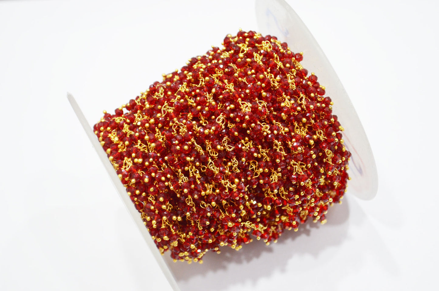 Red Ruby Hydro Quartz Faceted Rondelle Shape Dangling Chain , 3 - 3.50 mm , RB-5376