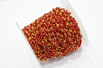 Red Ruby Hydro Quartz Faceted Rondelle Shape Dangling Chain , 3 - 3.50 mm , RB-5376