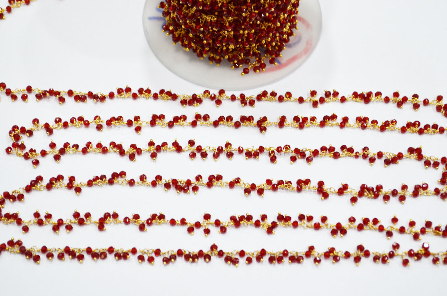 Red Ruby Hydro Quartz Faceted Rondelle Shape Dangling Chain , 3 - 3.50 mm , RB-5376