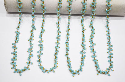 Amazonite Coated Hydro Quartz Faceted Rondelle Shape Dangling Chain , 3 - 3.50 mm , RB-5377