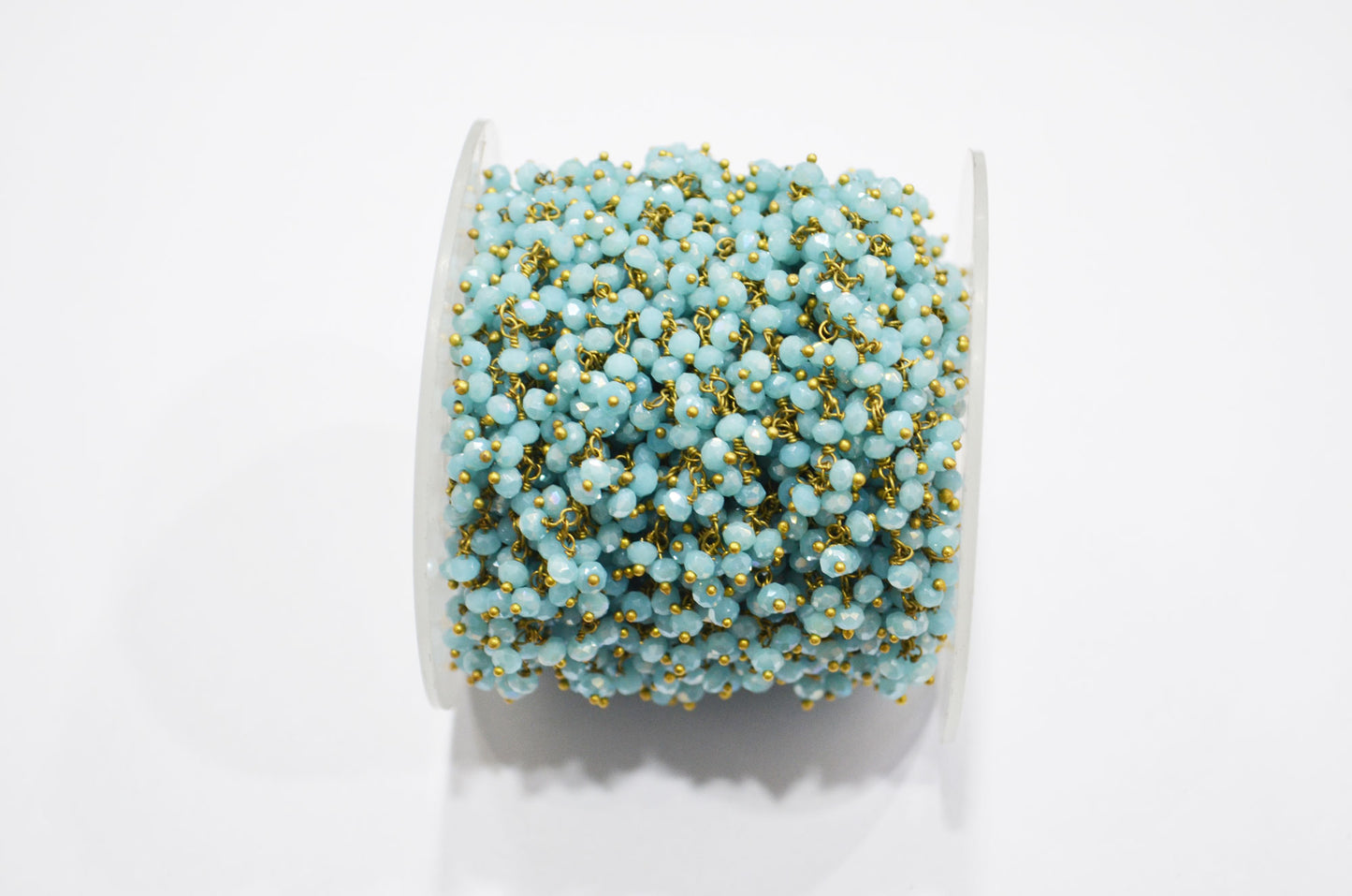 Amazonite Coated Hydro Quartz Faceted Rondelle Shape Dangling Chain , 3 - 3.50 mm , RB-5377