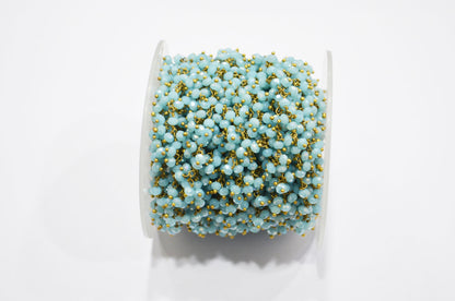 Amazonite Coated Hydro Quartz Faceted Rondelle Shape Dangling Chain , 3 - 3.50 mm , RB-5377