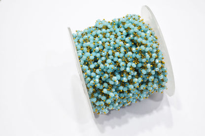 Amazonite Coated Hydro Quartz Faceted Rondelle Shape Dangling Chain , 3 - 3.50 mm , RB-5377