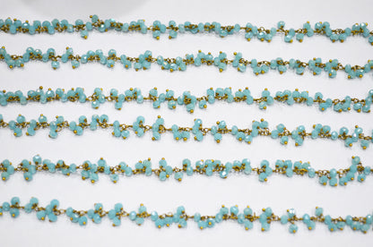 Amazonite Coated Hydro Quartz Faceted Rondelle Shape Dangling Chain , 3 - 3.50 mm , RB-5377