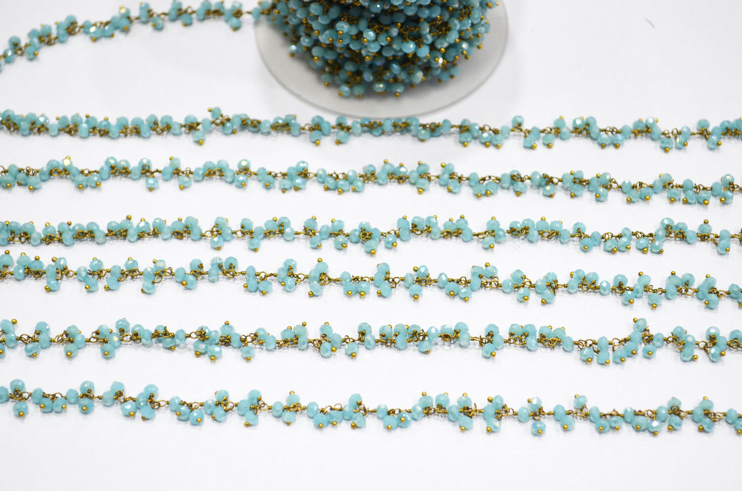 Amazonite Coated Hydro Quartz Faceted Rondelle Shape Dangling Chain , 3 - 3.50 mm , RB-5377